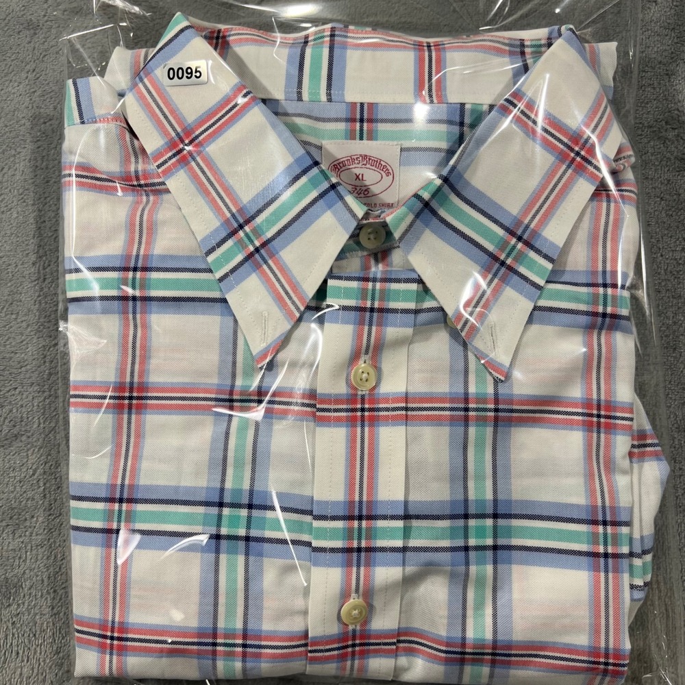 Brooks Brothers 346 Mens XL Plaid Button Down Shirt Long Sleeve Multi Color Logo - Picture 7 of 7